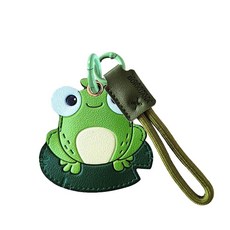 BORKUANA 에어태그와 호환되는 가죽 키체인 홀더 케이스 키링과 랜야드가 있는 귀여운 보호 커버 지갑 열쇠 가방 반려동물용 긁힘 방지 파인더 GPS 트래커 케이스(블, 개구리