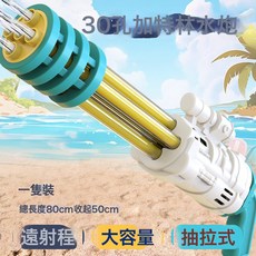 HYLSS 兒童水槍玩具抽拉式水炮噴水槍打水仗水上沙灘戲水炮漂流成人, 1個, 白色-大容量/30孔出水如圖:如圖