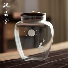 [優品藝術 茶葉罐]日式玻璃茶葉罐銅鈕木蓋茶倉儲物罐家用功夫茶具密封儲存罐收納罐, 相思木茶葉罐—鹿逐星月, 1個