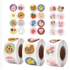 1500개입 3롤세트 원형 팬시 곰돌이 스티커, 1세트, 혼합(S6201) 1500매