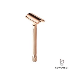 【 CONQUEST 】德國 Merkur 24C 玫瑰金 傳統刮鬍刀 長柄安全雙刃刮鬍刀 加強握柄 封閉式刀頭 三件式, 1個, 1