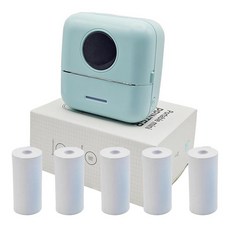 Zplumestarxx 미니 휴대용 소형 프린터 종이 스티커 기계 미니 스티커 프린터 사진 공부 안드로이드 및 iOS 블루투스와 호환 5롤 그린 135498, 초록색