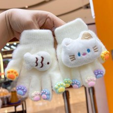 2024新貓咪小魚手套女卡通冬季女童學生保暖新款兒童手套防寒可愛
