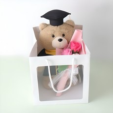 MORIANN 熊麻吉學士帽娃娃+玫瑰香皂花束+手提袋, 粉色(花束), 1組