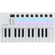 컴퓨터 레코딩 MIDI 미디 컨트롤러 M-VAVE 25 키 16 백라이트 드럼 패드 키보드 - 음악 제작을 위한 전문 비트 메이커 키타 내장 배터리 무선 연결 화이트, MIDI 25 Keys 16 Pads