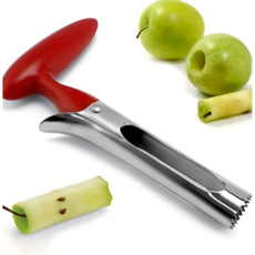 쿠코아 휴대용 스테인리스 과일핵 제거기 강력한 톱니날 인체공학 과일 심지제거 씨빼기 도구, 1개