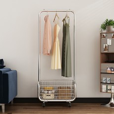 철제 바닥 프레임이 달린 스탠드 옷걸이 가정용 이동식 행거, 실버