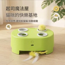 電動貓咪乳酪魔法盒 貓咪的解悶神器, 黃瓜青 主機 資料線 毛錢 羽毛, 1個, 如圖