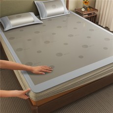 2026新款大頭繡花涼感冰藤涼蓆三件套熊貓款空調軟席子涼蓆套件, 凝膠注入記憶棉, 熊貓-灰色-牀笠款