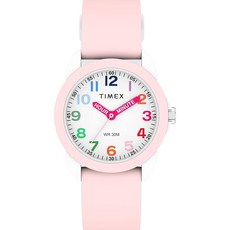 Timex TIME Machines 29mm 탄성 원단 아동용 시계 핑크/화이트/화이트 캐주얼