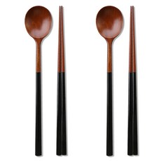 리숲 달 천연 옻칠 고급 한식 나무 수저 세트, 1세트, 수저세트, 2인L(블랙2개)