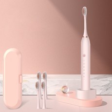 전동칫솔세트+칫솔모 4개+칫솔케이스, 핑크, 1개, 101B