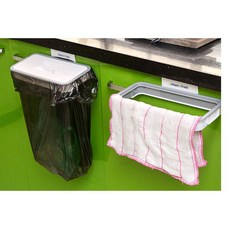 주방 싱크문거치 비닐봉투거치 뚜껑 냄새방지 깔끔보관 쓰레기봉투걸이 고급쓰레기통, 화이트