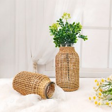 라탄인테리어화병 유리 꽃
