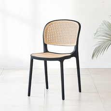 퍼니인어스 에코 라탄체어 플라스틱 야외의자 테라스체어 카페 정원의자, 2개, 블랙