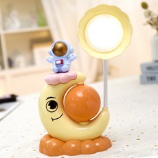 太空人月亮迷你閱讀卡通小檯燈學生護眼學習燈小夜燈桌面擺件禮物, 米黃笑臉月亮:款式隨機或聯繫客服備註