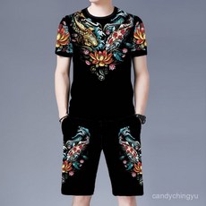 台出/優選精品 夏季新款潮流休閒運動套裝 男士寬鬆短袖T恤短褲套裝