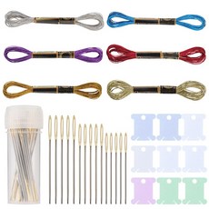 RORGETO 41pcs 자수 도구 세트 22/24/26 # 바느질 바늘 8m 크로스 스티치 스레드 다채로운 플라스틱 스레드 스토리지 홀더, 보여진 바와 같이, 1개