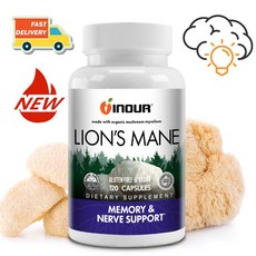 LION'S MANE 라이언스메인 고함량 노루궁뎅이버섯 두뇌건강 기억력 집중력 120캡슐, 3개, 120정