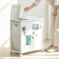 폴라도레 철제 가정용 재활용 분리수거함 3칸 20L 쓰레기통 스티커포함, 화이트