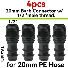 바브 어댑터 티 엘보우 PE 호스 1/2 3/4 수 암나사 커넥터 정원 드립 관개 급수 시스템 16mm 20mm 25mm, 03 I-20mm-1I2inch-4pcs