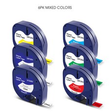 라벨프린터 휴대용 Dymo LetraTag LT-100H 프린터 수동 라벨러 LT100H 라벨링 기계 LT 12mm 테이프 91201 호환, 11. 6PK 믹스테이프