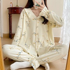 순면 100% 산후조리 산후조리 면 100% 산모 잠옷 봄가을 산모 산후 수유 통면 땀흡수 통풍 세트