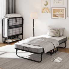 하루꿈 2단 접이식 침대 1인용 편한 싱글 침대 낮잠용 휴대용 다용도 매트리스 포함 침대