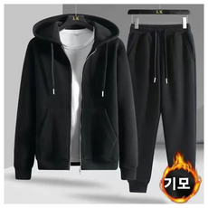 Ashysnow 기모 캐주얼 트레이닝 세트 남성 가을 겨울 루즈핏 기모 집업 후드 점퍼 트레이닝 긴바지 보온 세트