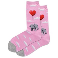 ECLATIS Hot Sox 여성 노벨티 기하학 패턴 크루 알람 시계 네이비 301365, 코끼리 하트 풍선 (핑크)