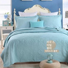 양면 베드 스프레드 워싱 사계절 230x250cm, 다마스크블루, 싱글 침대 커버 250x270cm