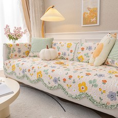100%純棉清新花卉荷葉波浪防滑沙發墊，純棉材質，清新花卉，荷葉波浪，防滑設計，多種尺寸可選