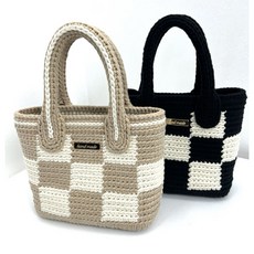 뜨신 체커보드 가방 패키지 (소) DIY 뜨개질 손뜨개 핸드백 가방 만들기 기트, 베이지, 1세트