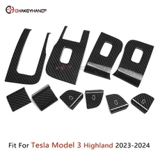 탄소 섬유 10Pcs 창 리프터 스위치 버튼 스티커 2023-2024 Tesla Model 3 Highland 용 자동차 인테리어 액, 02 Glossy Carbon