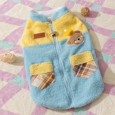 WIPDOG 寵物保暖絨衣 撞色小熊貼布 兩腳秋冬服飾, 邦迪藍, 1個