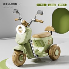 DFMEI 兒童電動摩托車可坐人3-6-8歲男女孩寶寶遙控玩具三輪童車, 1個, 輕奢綠標準款單驅動+6V4H:如圖