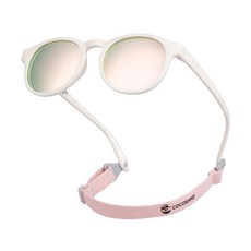 COCOSAND 스트랩이 달린 아기 유아용 선글라스 편광 유연한 라운드 프레임 신생아 유아 어린이 남아 여아 만 0-6세 화이트 및 핑크 렌즈