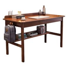 泰國橡膠木實木書桌 北歐簡約家用學習寫字桌 附抽屜置物架 胡桃色, 80cm單桌胡桃色【912】