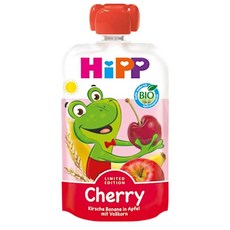HiPP 스퀴즈 파우치 100g 4팩 체리 바나나 인 애플 Cherry Banana in Apple Squeezable Pouch with Whole, -