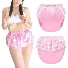 리틀포빅 워셔블 재사용 가능한 방수 러플 레이스 보우 예쁜 분홍색 새틴 어른 기저귀 커버 L, Pink, Small
