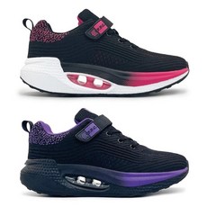 莎拉公主 P.F.C.輕量厚底免綁帶魔鬼氈氣墊超彈性搖搖鞋，久站不累回彈吸震健走鞋/氣墊鞋, 黑紫,36碼, 1個