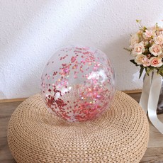 KP 熱銷ins網紅拍照道具充氣亮片沙灘球 透明PVC戲水玩具, 40cm紅褐色亮片沙灘球（送小號打氣筒, 1個