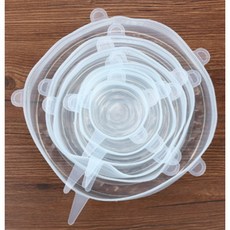 食品級硅膠保鮮蓋6件套 可重複使用 彈力密封保鮮碗蓋 笑臉圖案, 白色（六件套）, 1個