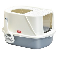 【SL】方舟貓砂盆附貓鏟，全封閉防臭貓廁所，寬敞舒適，頂部濾砂設計，簡約時尚, 方舟貓砂盆-灰色/, 1個