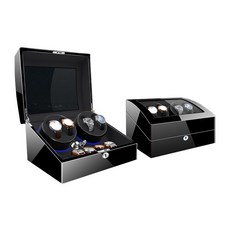 自動上鍊盒 鋼琴烤漆 全自動靜音 四格搖錶器 六格收藏盒 開蓋停 LED氣氛燈, 1個, 全黑, 全黑