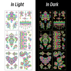 6개입 야광 임시 타투 네온/블랙라이트 활성화 방수 스티커 레이브/콘서트/페스티벌/야광 파티용, 03 NO.3