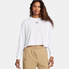 [백화점 정품] 언더아머 Under Armour 여성 부드러운 면 혼방 라이벌 박시 크롭 긴팔 티셔츠 1389282-100