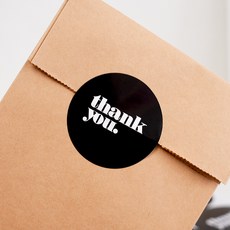 감성 땡큐 모던 선물 꽃다발 답례 구디백 포장 감사 스티커, 150개, 블랙 원형