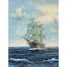 戊辰美學 純手繪油畫/小品畫/帆船系列/現代/乘風破浪/藍色大海, 豐盛30*40CM