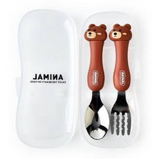 304不銹鋼兒童餐具組, 1個, 熊熊盒裝-套組(湯匙+叉子)